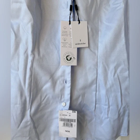 NWT - Seidensticker Blue Twill Chalice Blouse - Size DE36 - Picture 6 of 6